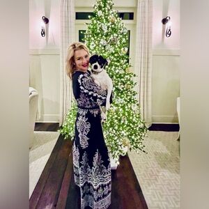 Farm Rio Black and White printed Maxi shirt dress with Rope Belt, Small